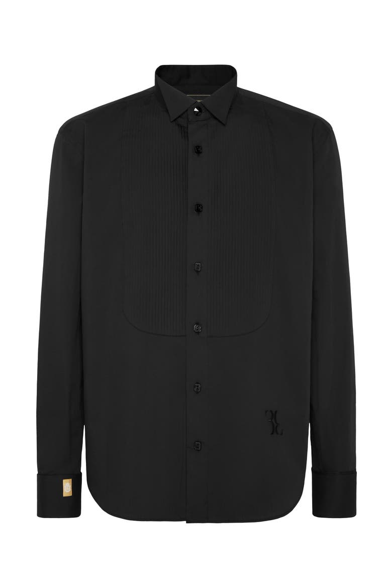 Cotton Tuxedo Shirt Gold Cut Men, Main, color, black