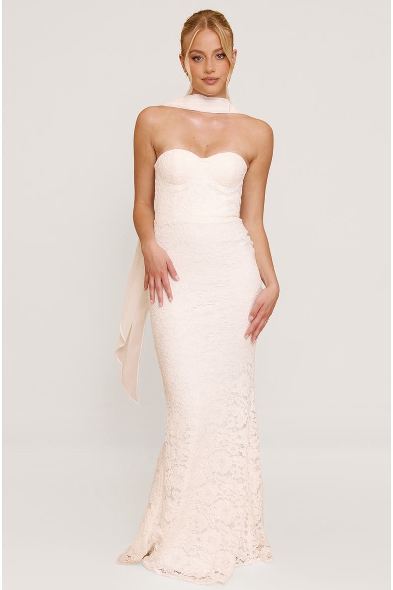 Lace Bandeau Scarf Detail Maxi Dress, Main, color, Ivory