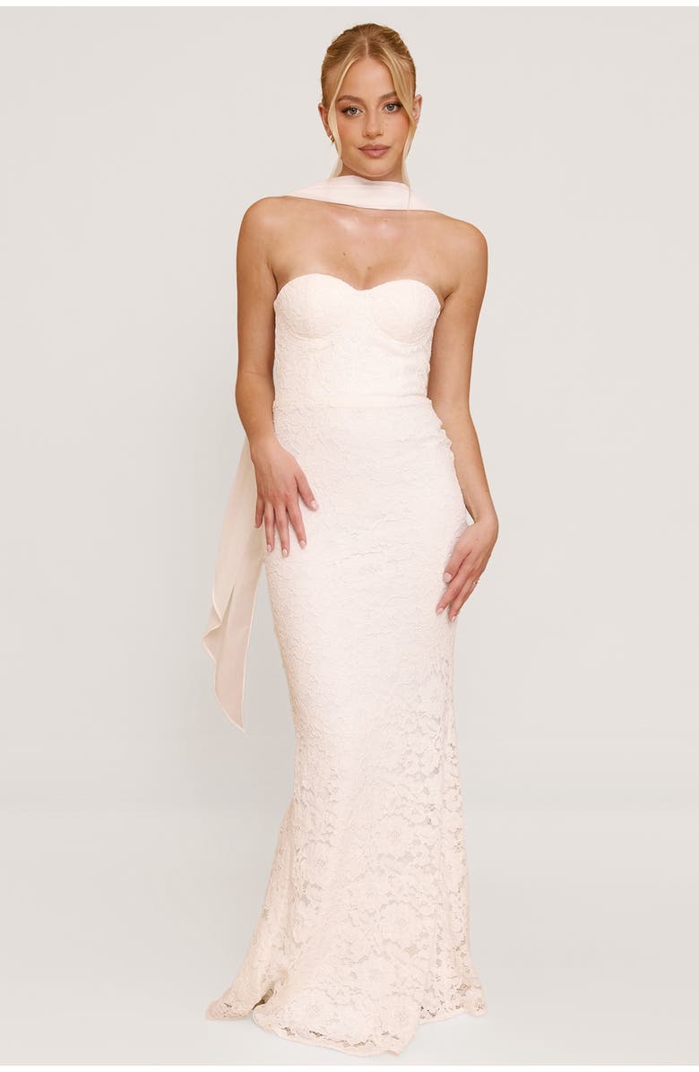 Six Stories Lace Bandeau Scarf Detail Maxi Dress, Main, color, Ivory