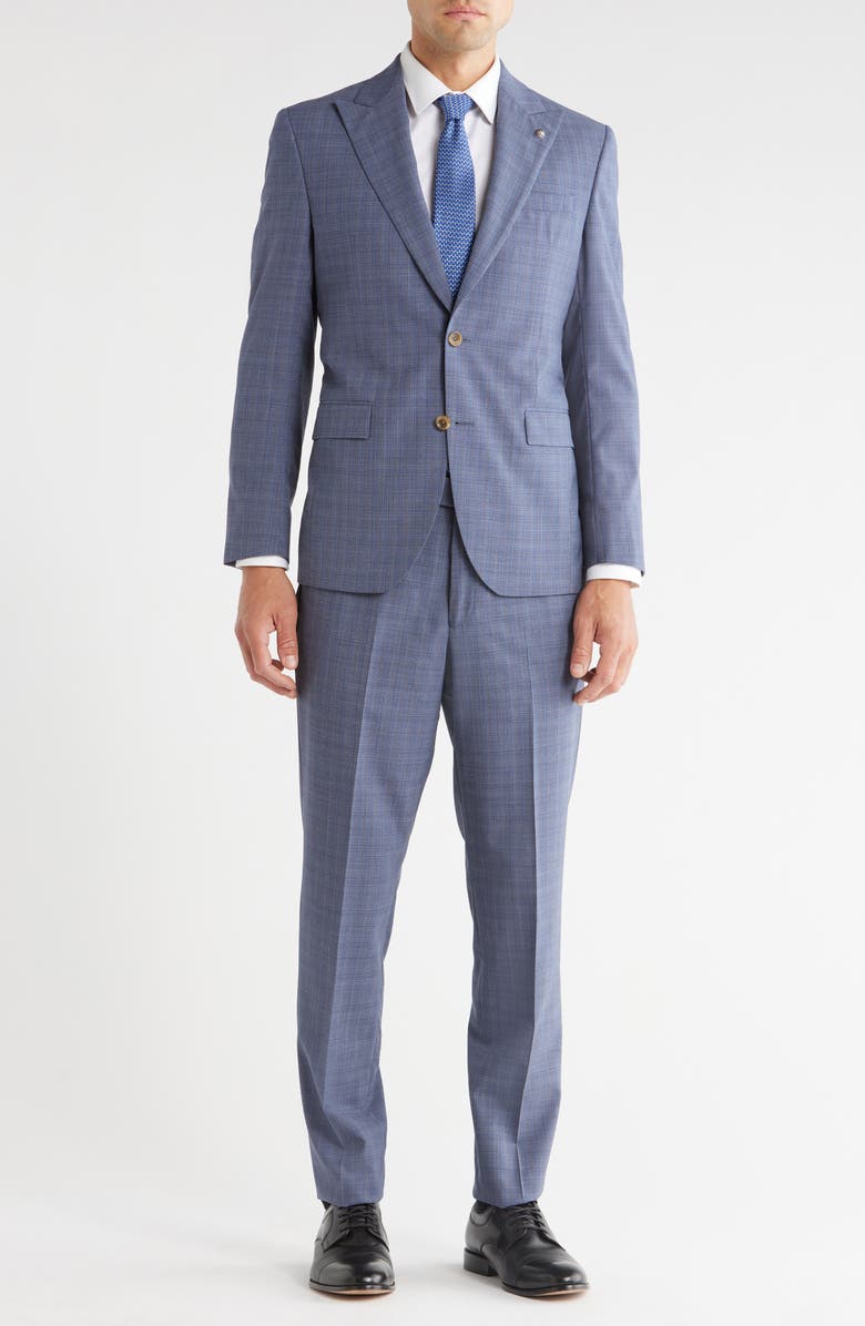 Jack Victor Engel Grid Print Blue Wool Suit, Main, color, Blue