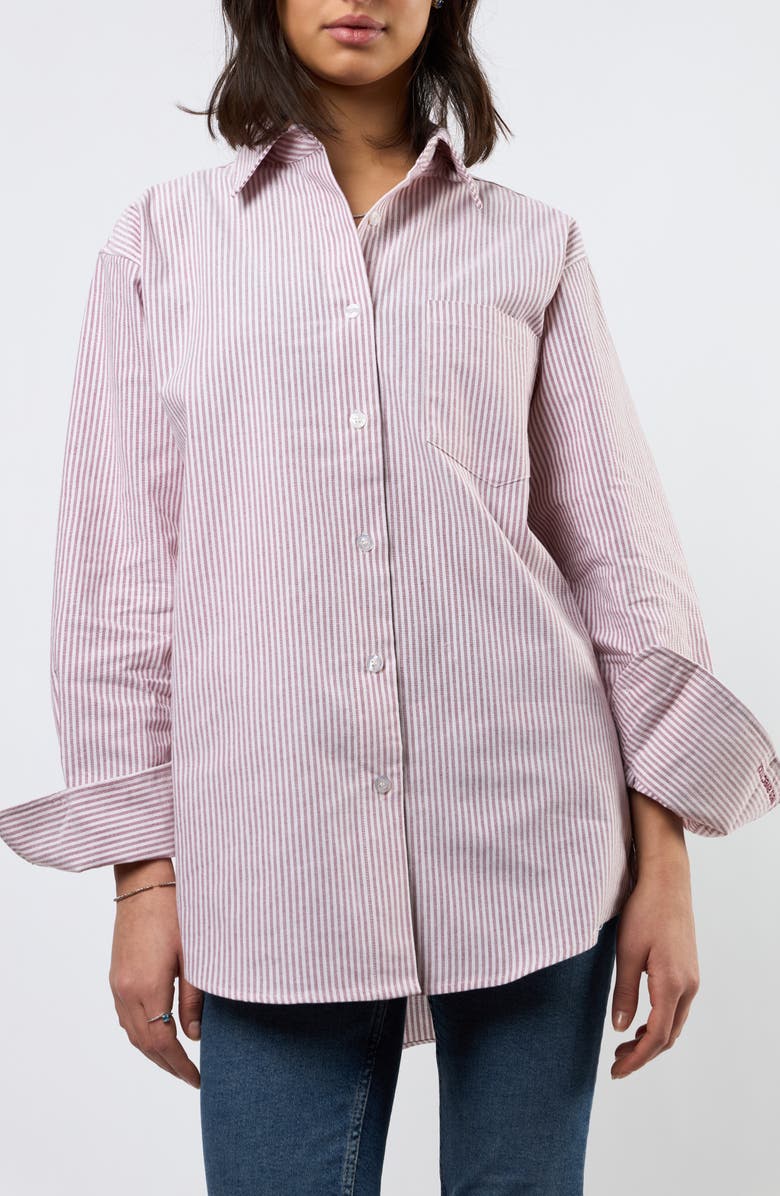 Viens Avec Moi The Oxford Stripe Button-Up Shirt, Alternate, color, Burgundy