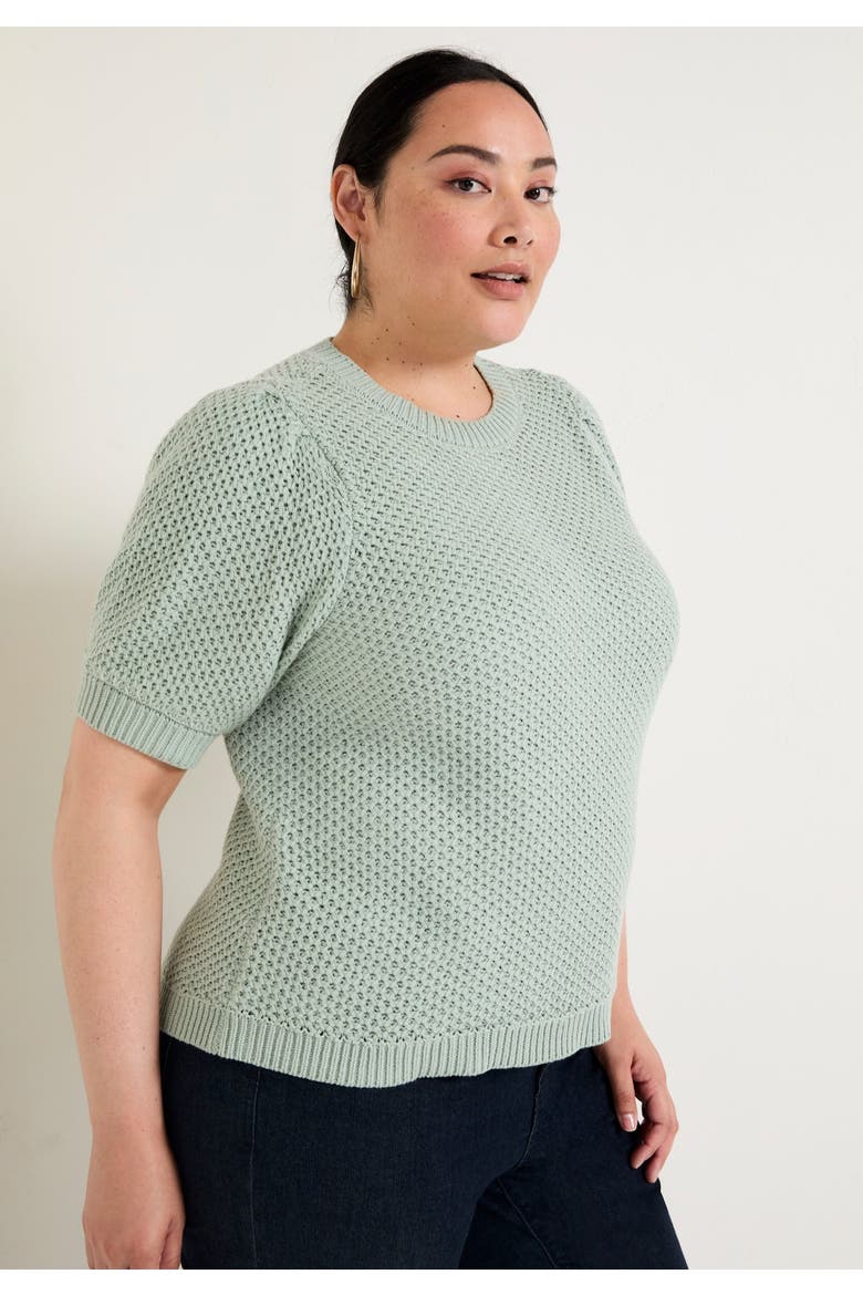 Puff-Sleeve Knit Sweater, Alternate, color, LIGHT JADE