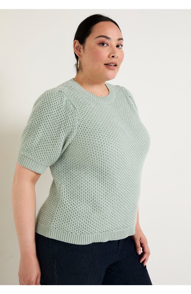 June + Vie Puff-Sleeve Knit Sweater, Alternate, color, Light Jade