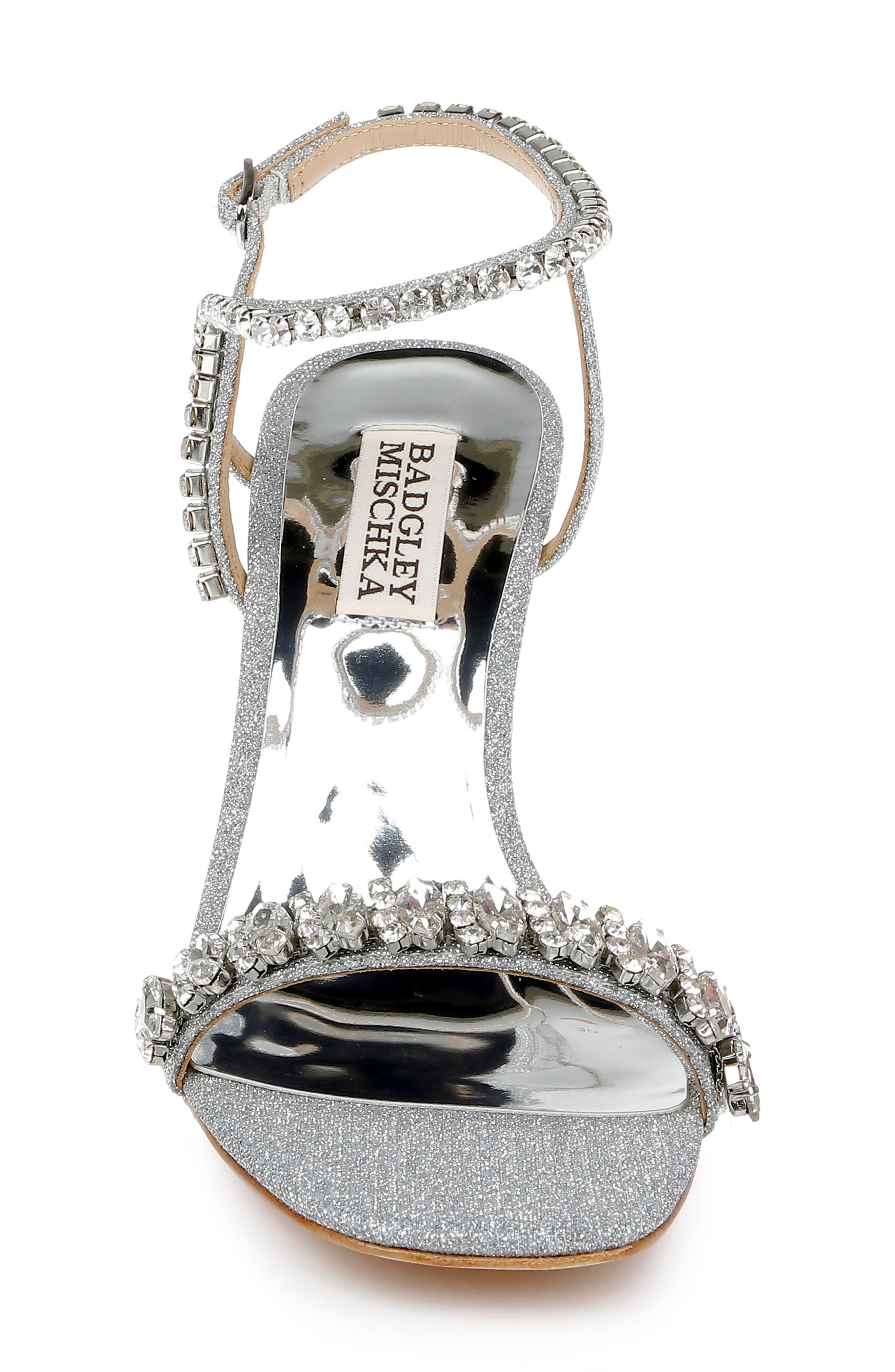 BADGLEY MISCHKA Tanisha Crystal Ankle Strap Sandal, Alternate, color, Silv Textl