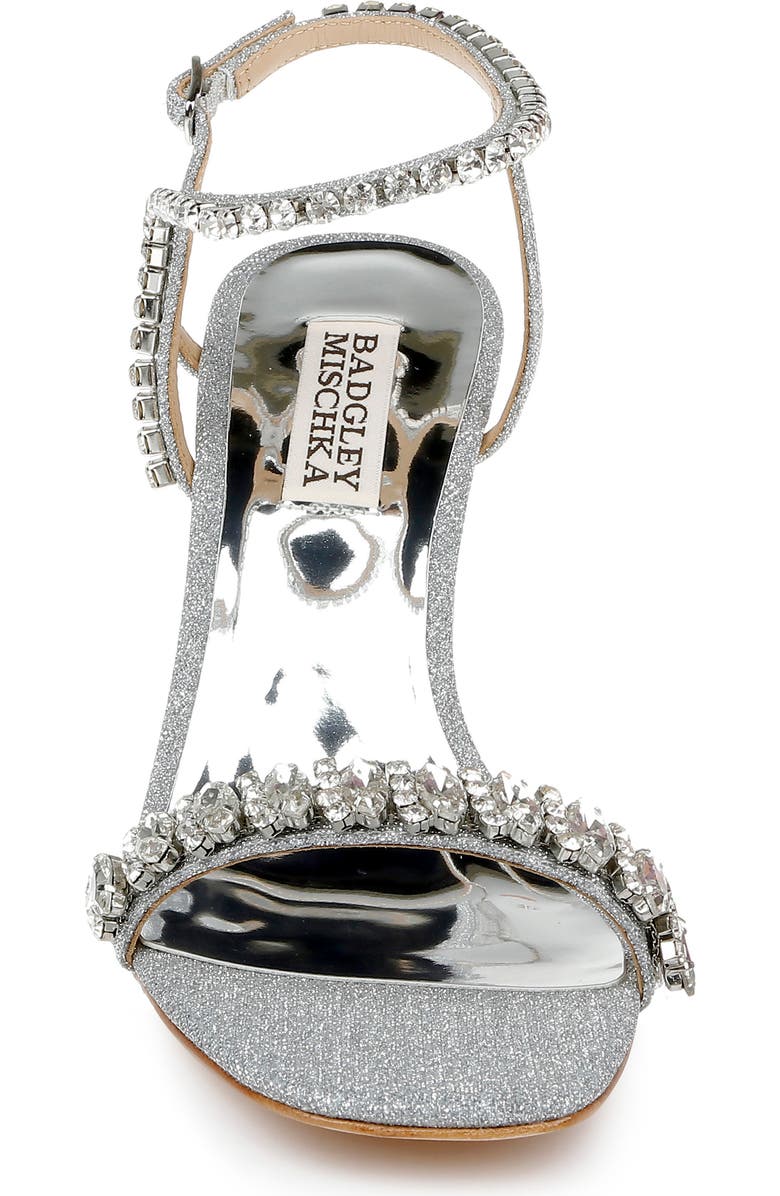 BADGLEY MISCHKA Tanisha Crystal Ankle Strap Sandal, Alternate, color, Silv Textl