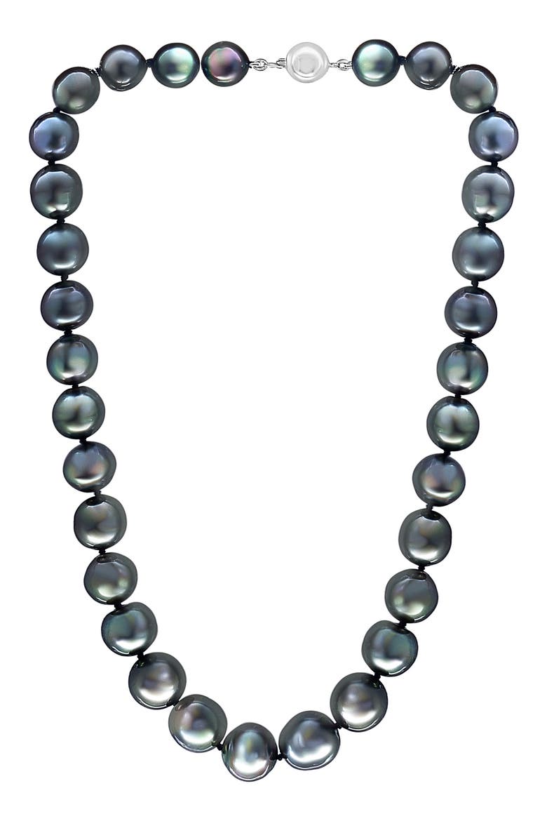 Sterling Silver Black Tahitian Pearl Necklace, Main, color, BLACK