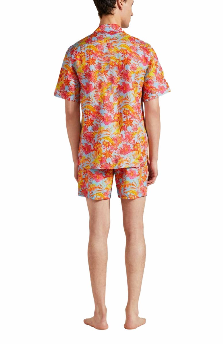 Vilebrequin Men's Bowling Linen Tahiti Flowers Shirt, Alternate, color, Santorini