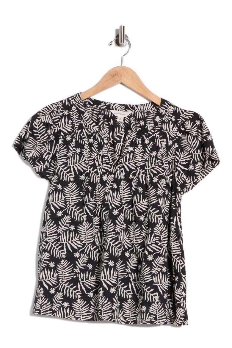 Shirred Split Neck Top, Alternate, color, BLACK MULTI