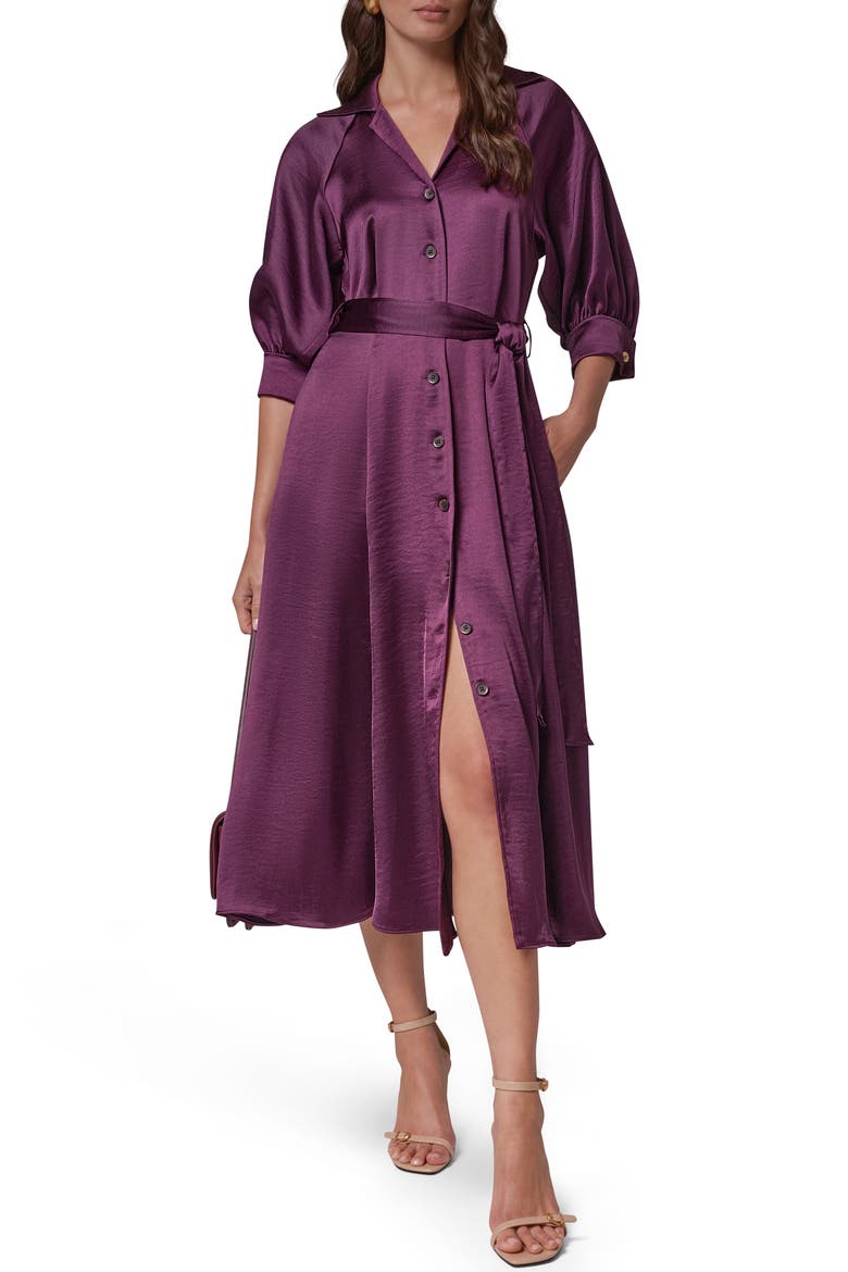 Satin Midi Shirtdress, Alternate, color, BERRY