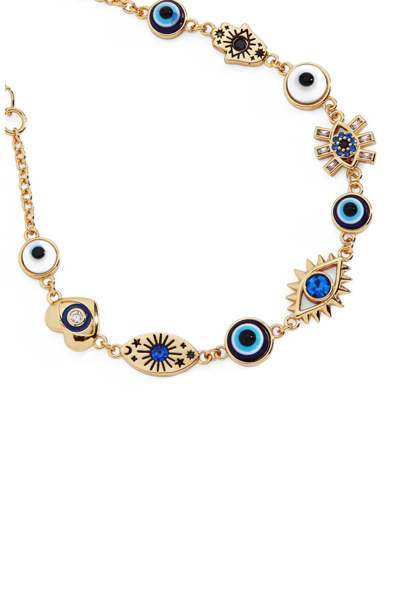 Evil Eye Linear Bracelet, Alternate, color, Gold Blue