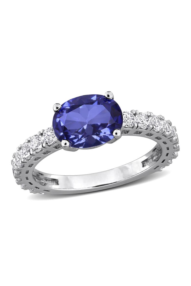 Lab-Created Blue & White Sapphire Oval Ring, Main, color, Created Sapphire