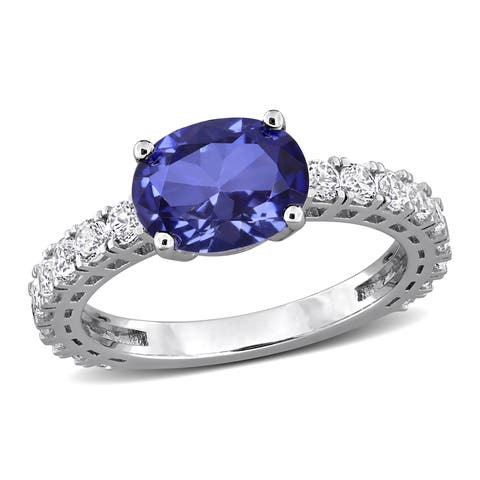 Lab-Created Blue & White Sapphire Oval Ring