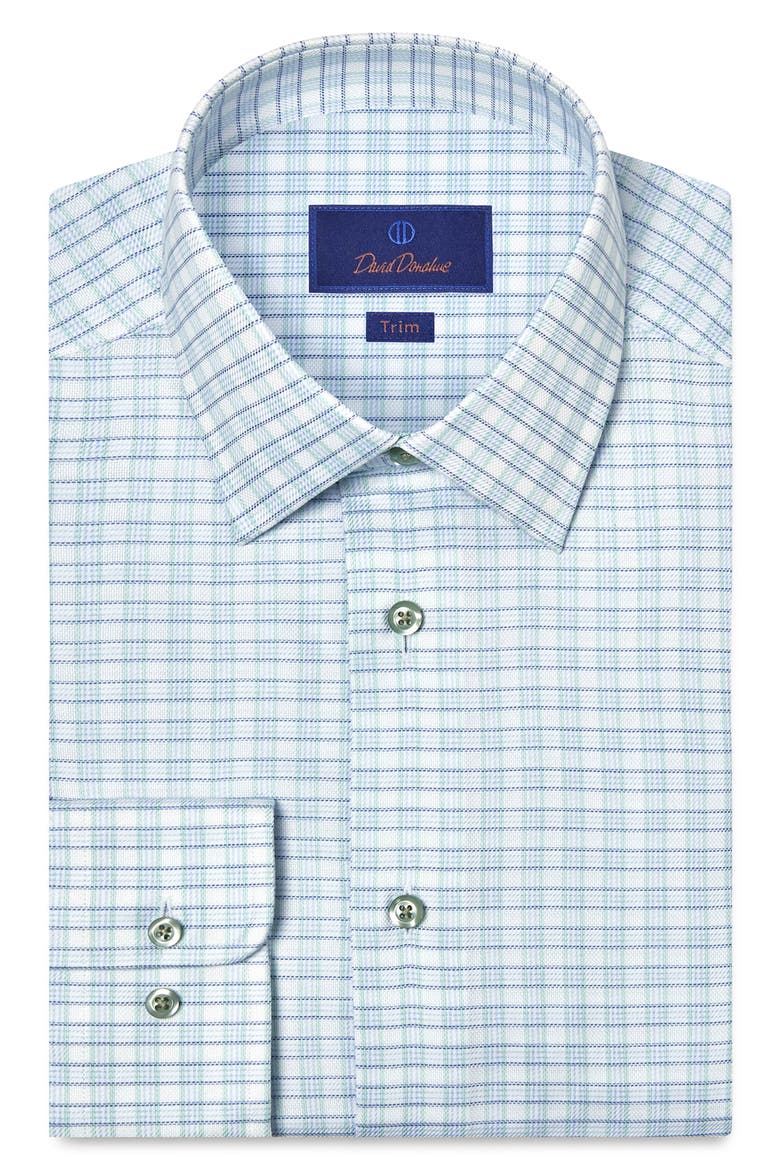 Trim Fit Check Cotton Dobby Dress Shirt, Main, color, WHITE/ PISTACHIO