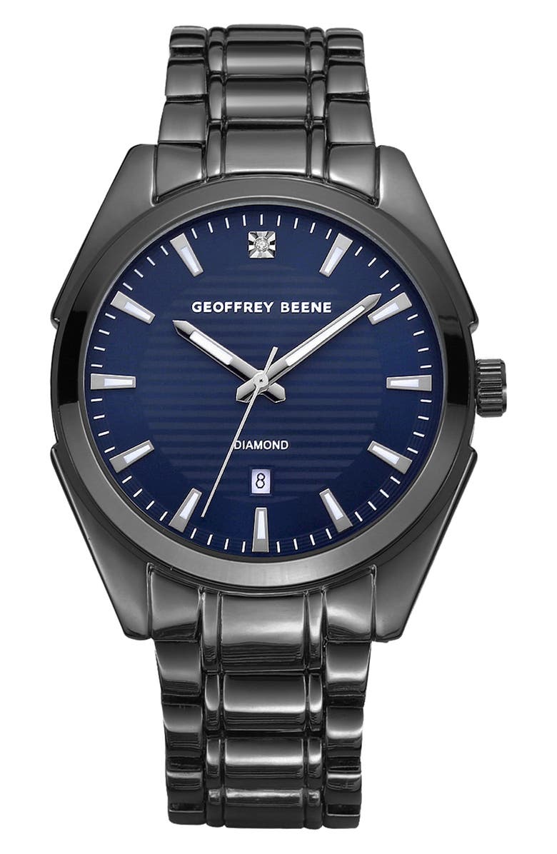GEOFFREY BEENE Three Hand Quartz Diamond Diamond Watch, 41mm, Main, color, Gunmetal
