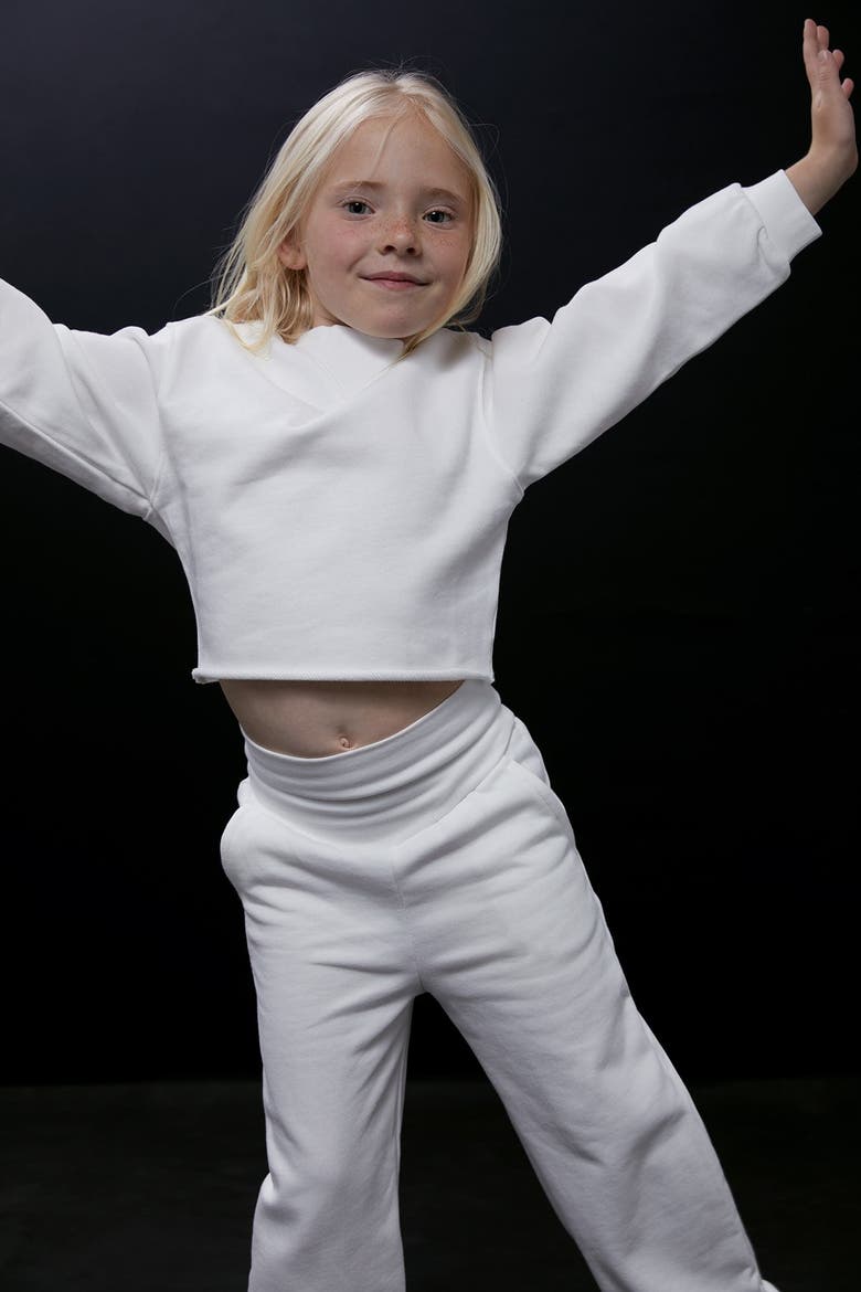 Cotton High Waisted Wide Leg Sweatpant With Raw Hem, Alternate, color, Off White