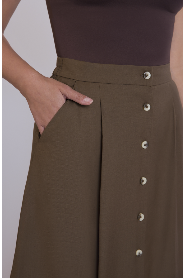 The Wool Midi Skirt, Alternate, color, Cocoa