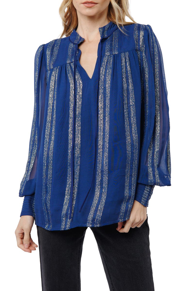 CIEBON Rosalie Split Neck Top, Alternate, color, Navy