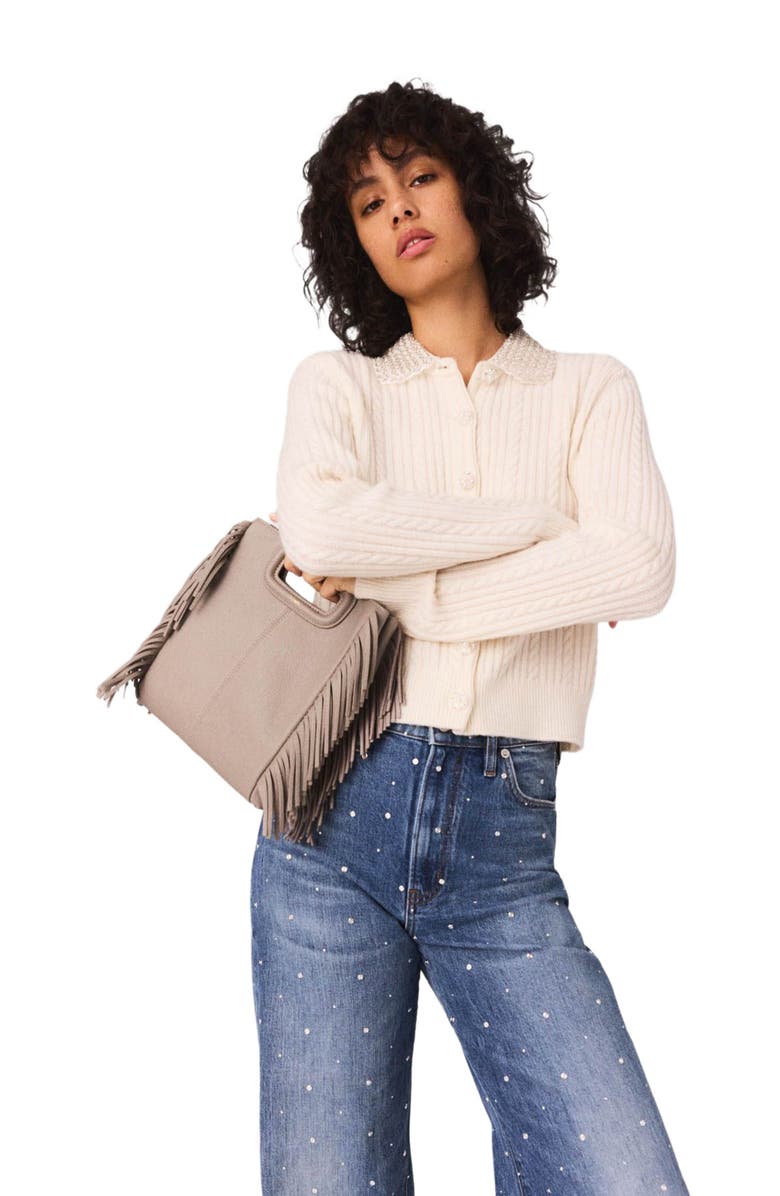 maje Knit cardigan with removable collar, Alternate, color, Ecru