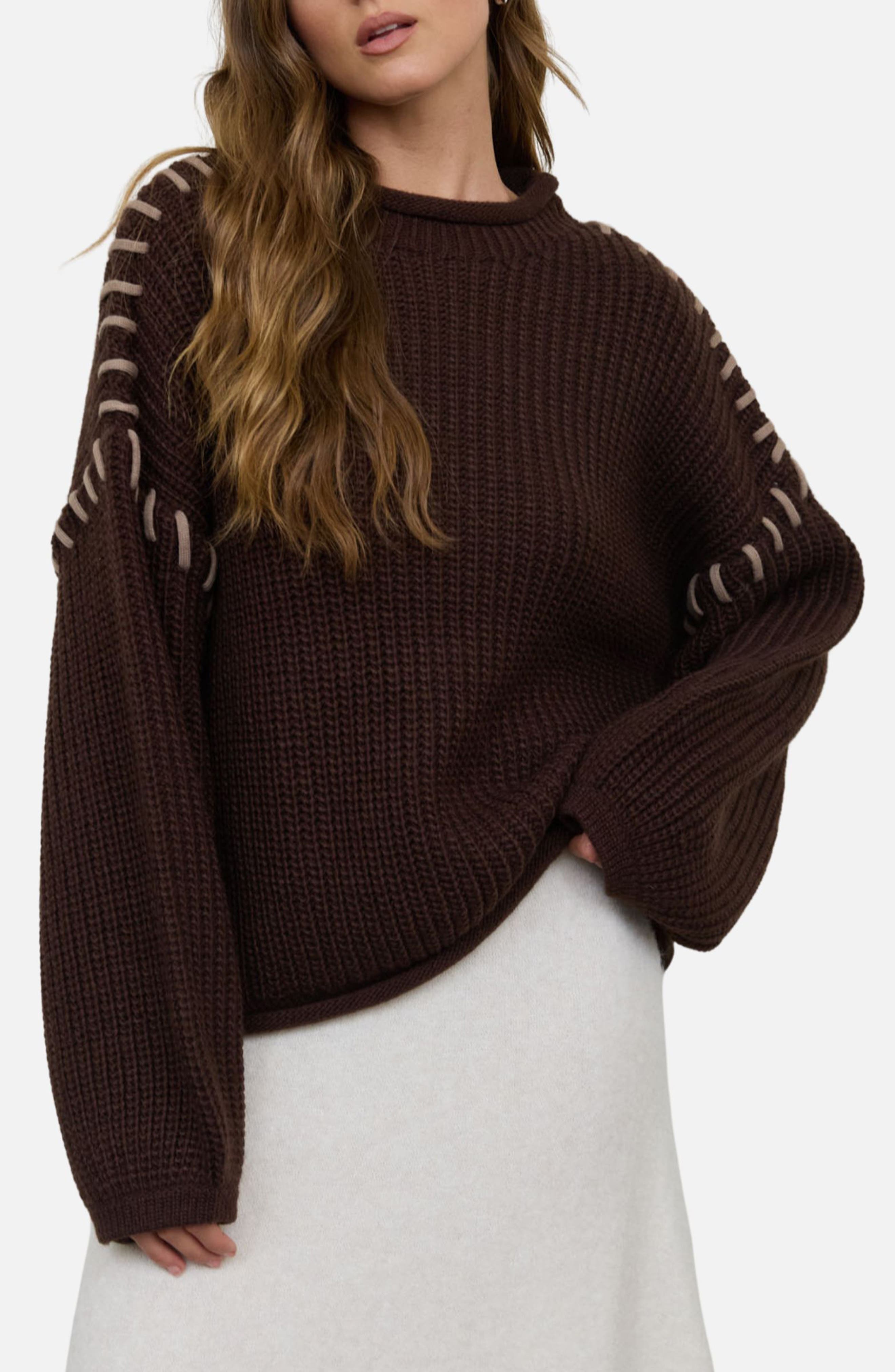 Contrast Stitch Mock Neck Sweater
