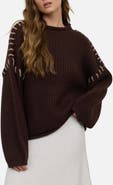 Blu Pepper Contrast Stitch Mock Neck Sweater