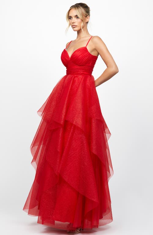 Bariano Solenne Tiered Ball Gown In Red