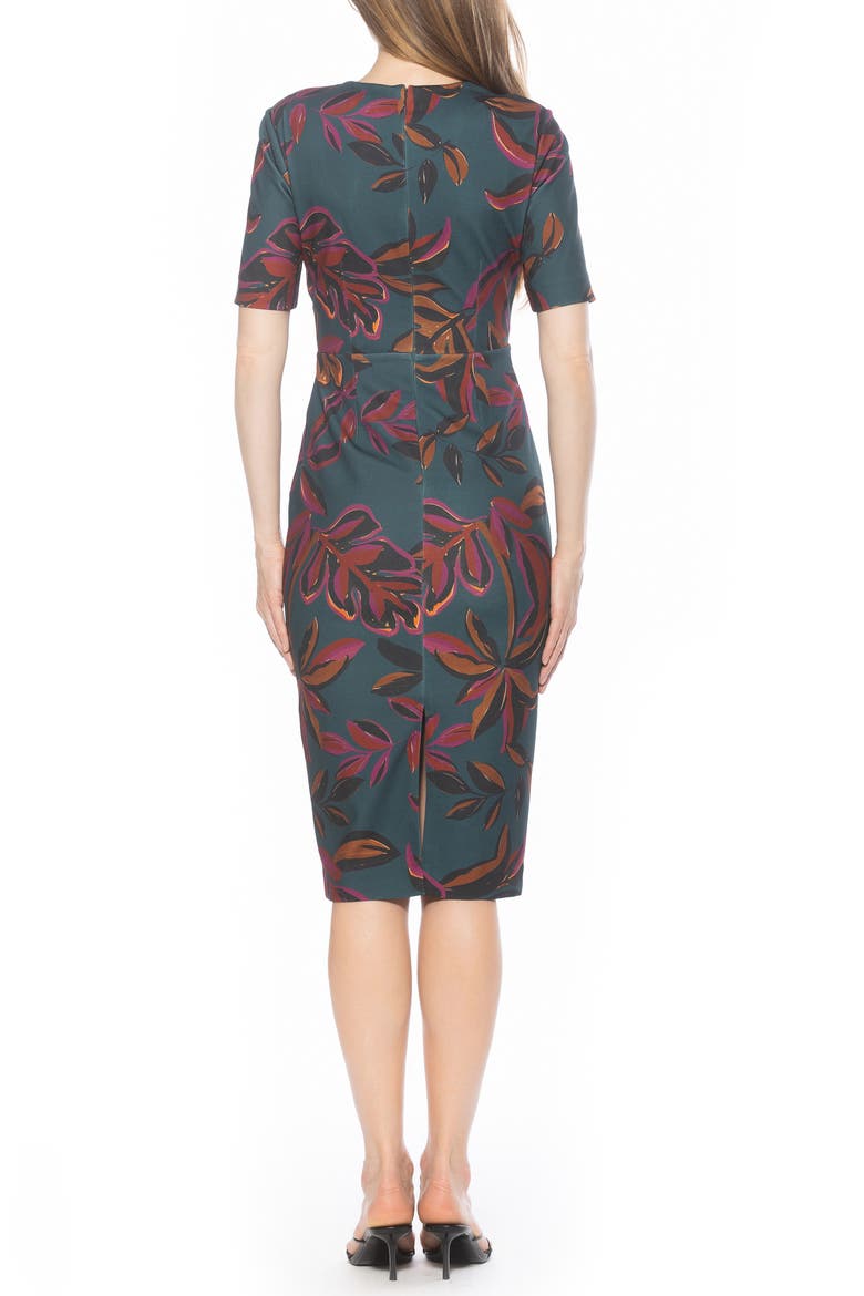 Harper Short Sleeve Midi Sheath Dress, Alternate, color, EMERALD MULTI