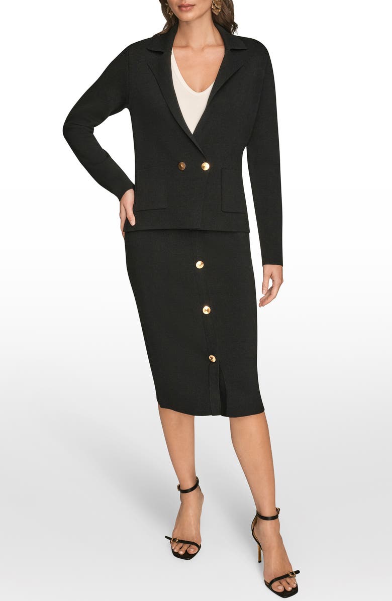 Donna Karan New York Double Breasted Sweater Blazer, Alternate, color, Black