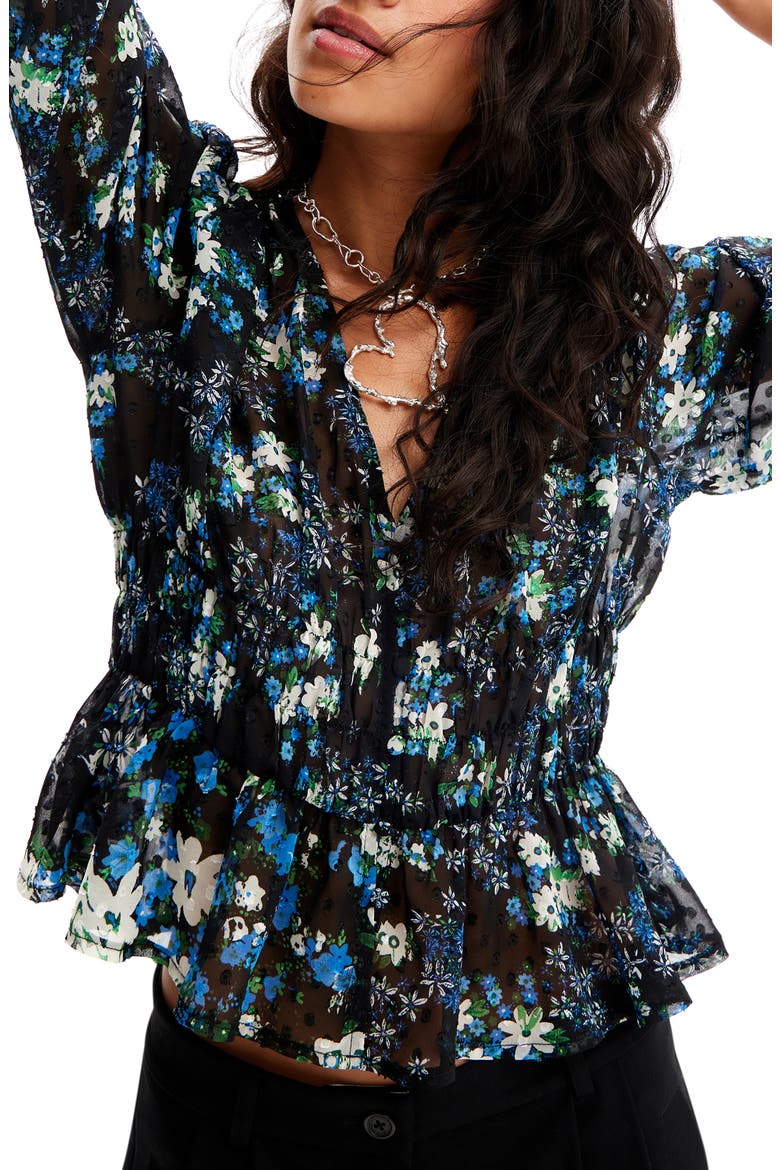 Hamburgo Floral Chiffon Top, Alternate, color, BLUE