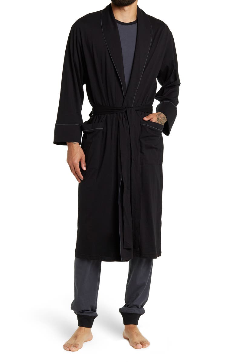 Daniel Buchler Belted Piped Trim Robe, Main, color, Black