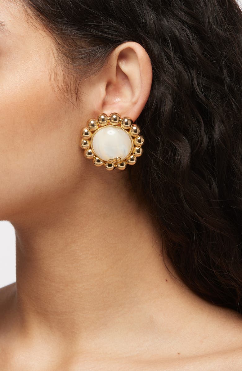 Valentino Garavani Pas Plus VLOGO Faux Pearl Clip-On Earrings, Alternate, color, Gold/ Cream