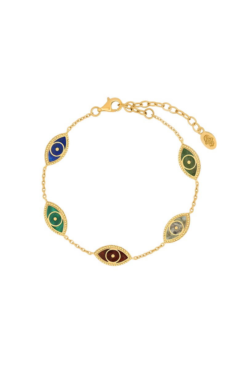 Karma and Luck Constant Guardian Evil Eye Multi Stone Bracelet, Main, color, Gold/Multicolor