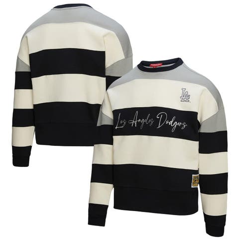 Women's Mitchell & Ness  Gray/Black Los Angeles Dodgers Cooperstown Collection Blocked Fleece Pullover Sweatshirt