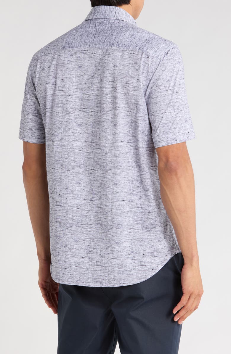 Bugatchi Miles OoohCotton<sup>®</sup> Heathered Short Sleeve Button-Up Shirt, Alternate, color, Navy