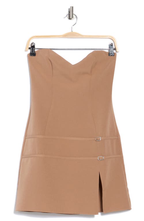 Asos Design Sweetheart Neckline Structured Mini Dress With Buckle Detail In Camel-green In Brown