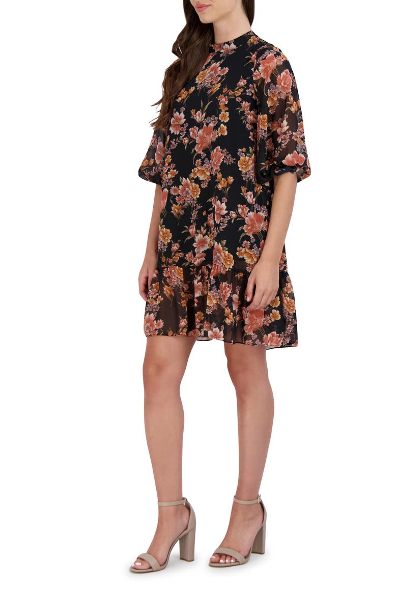 Julia Jordan Floral Print Shift Dress, Alternate, color, Black Multi