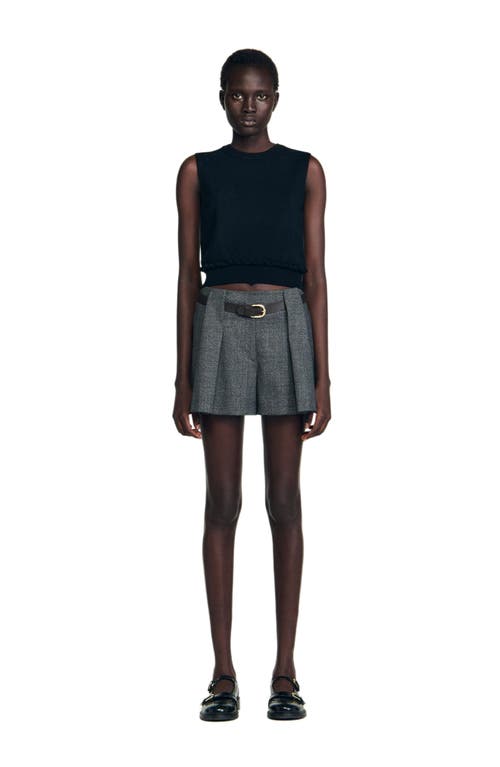 Sandro Pleated Shorts With Belt In Brown