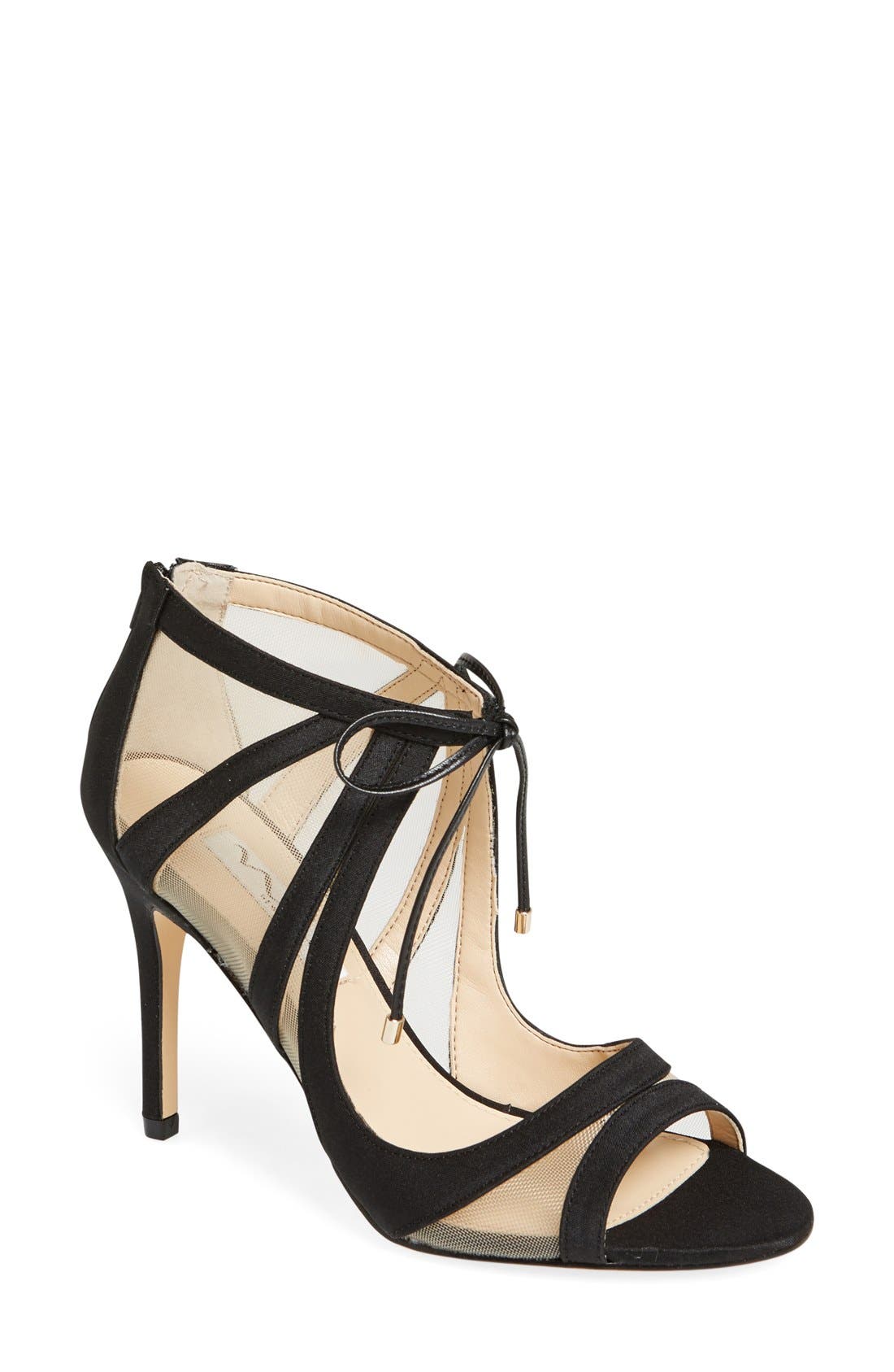 Cherie Illusion Sandal, Main, color, BLACK SATIN/ NUDE MESH