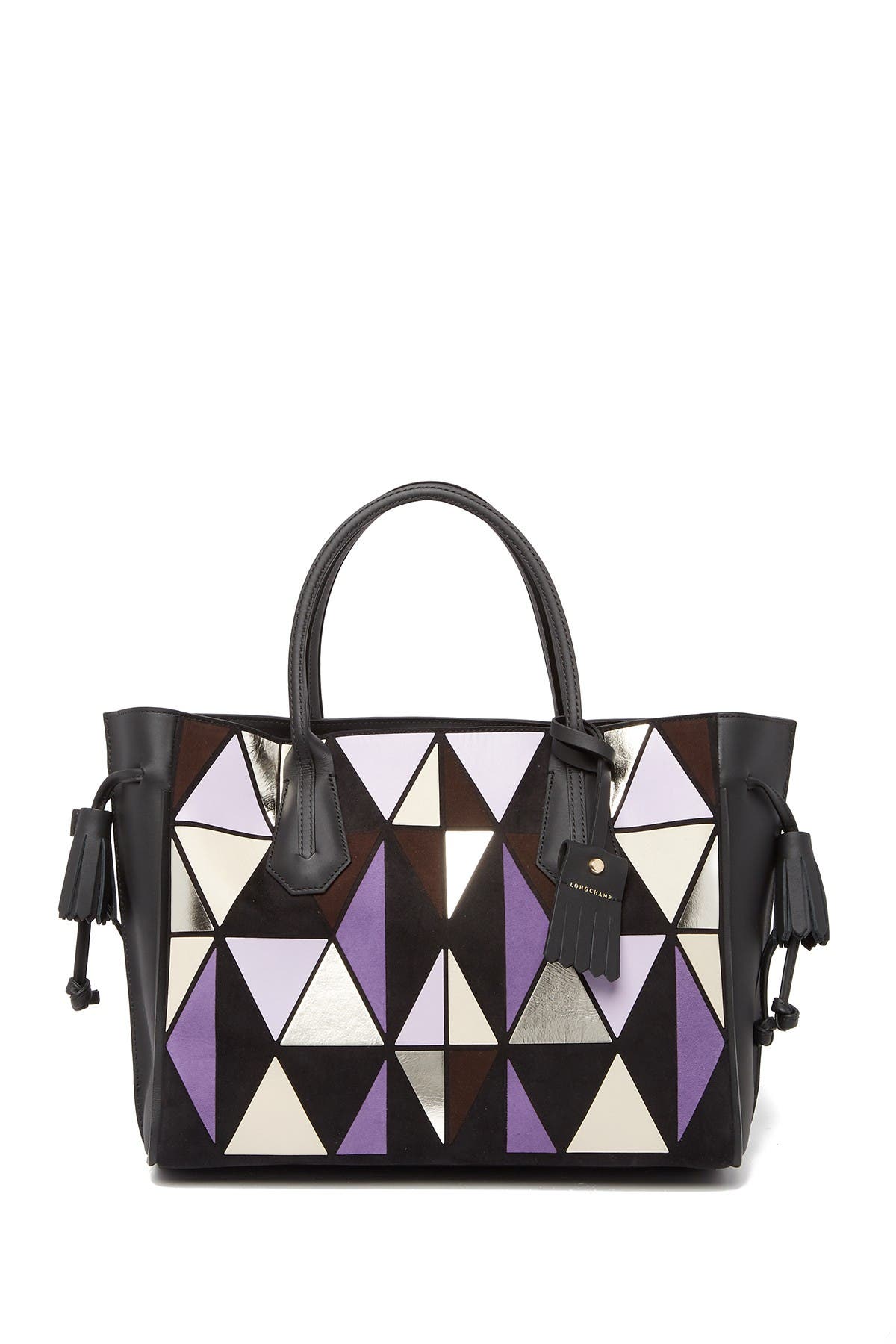 Longchamp Le Pliage Handle Leather Tote, Main, color, Amethyst