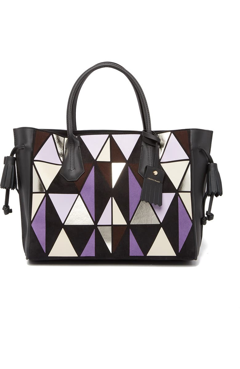 Longchamp Le Pliage Handle Leather Tote, Main, color, Amethyst