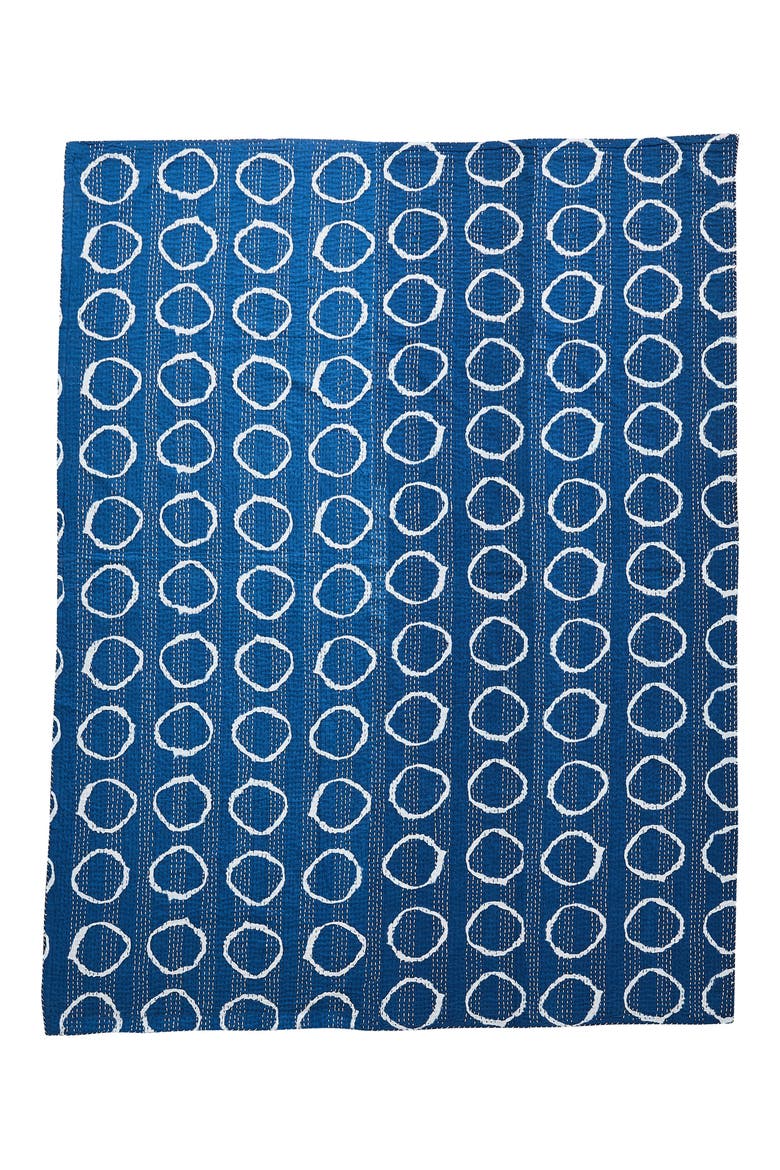 Circles Kantha Cotton Throw Blanket, Alternate, color, INDIGO