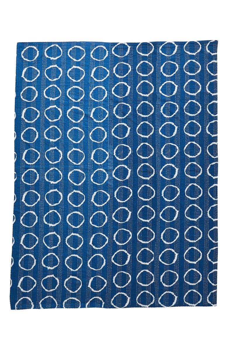 MELANGE HOME Circles Kantha Cotton Throw Blanket, Alternate, color, Indigo