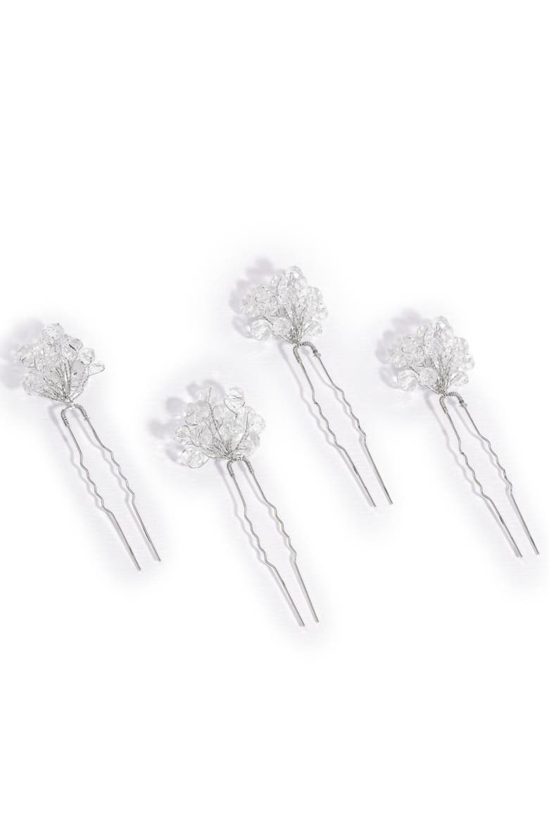 Set of 4 Crystal Pearl U Pins - Silver, Alternate, color, Metallic Silver