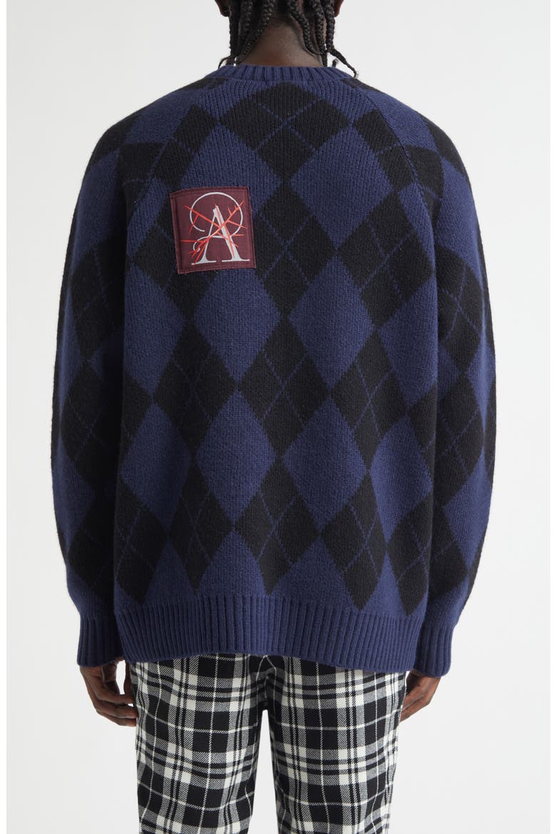 Embroidered Patch Argyle Plaid Wool Blend Sweater, Alternate, color, NAVY BASE
