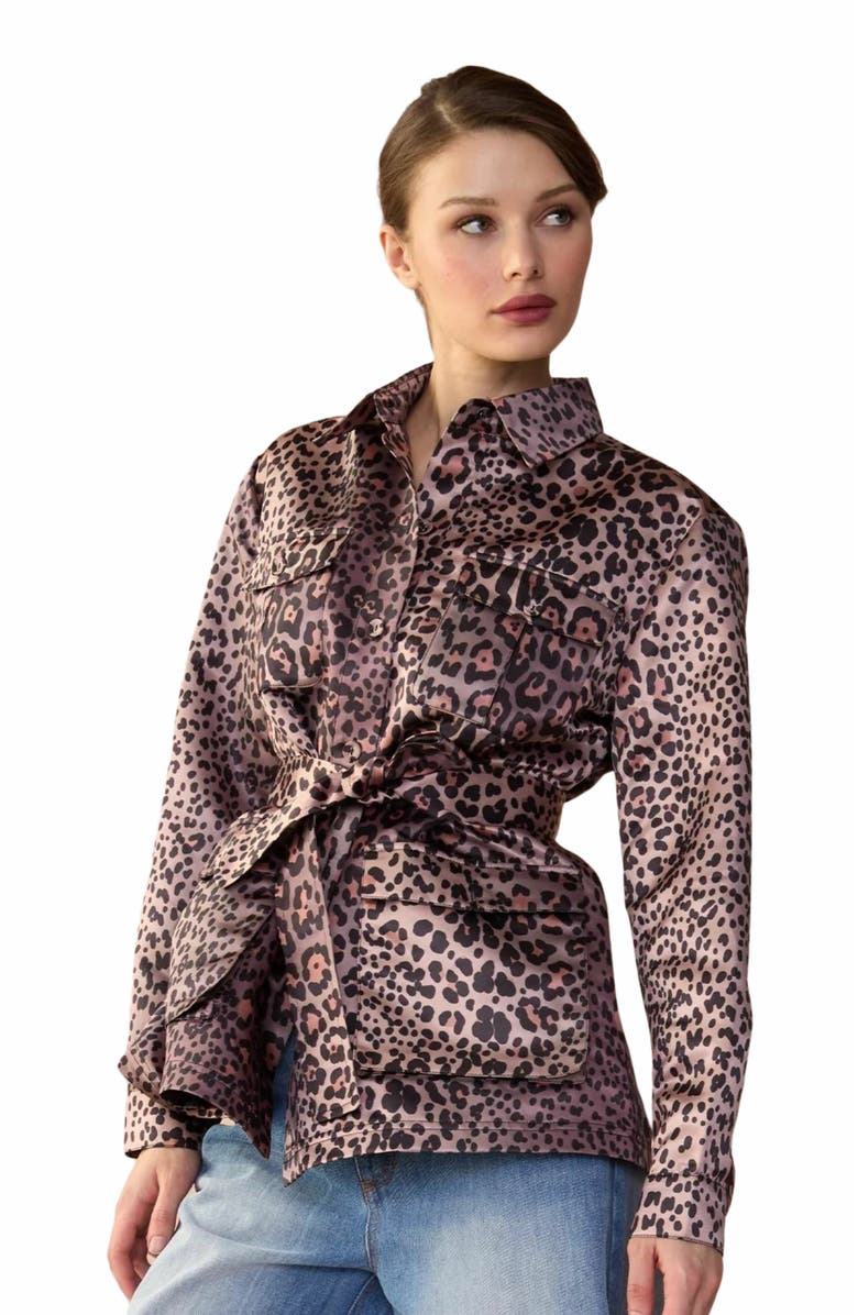 Cynthia Rowley Leopardess Satin Safari Jacket, Main, color, 