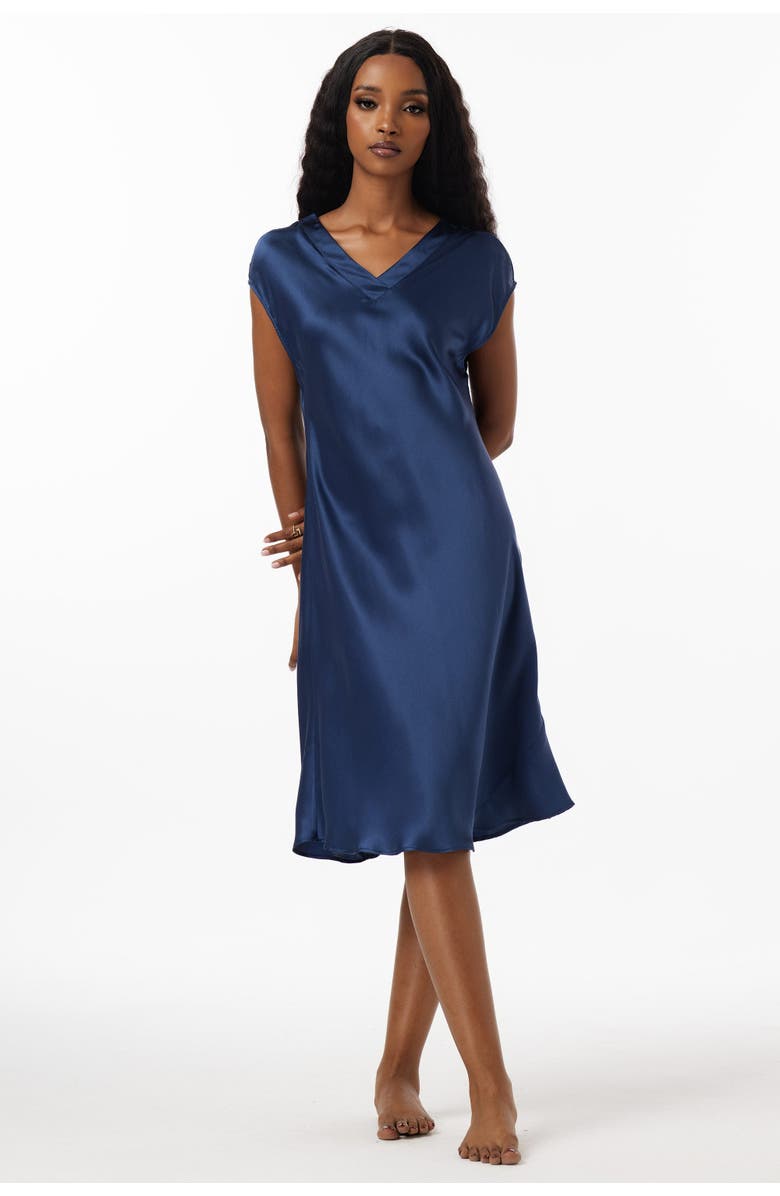 SILKSILKY Pure Silk Elegant Short Sleeves Nightgown, Main, color,