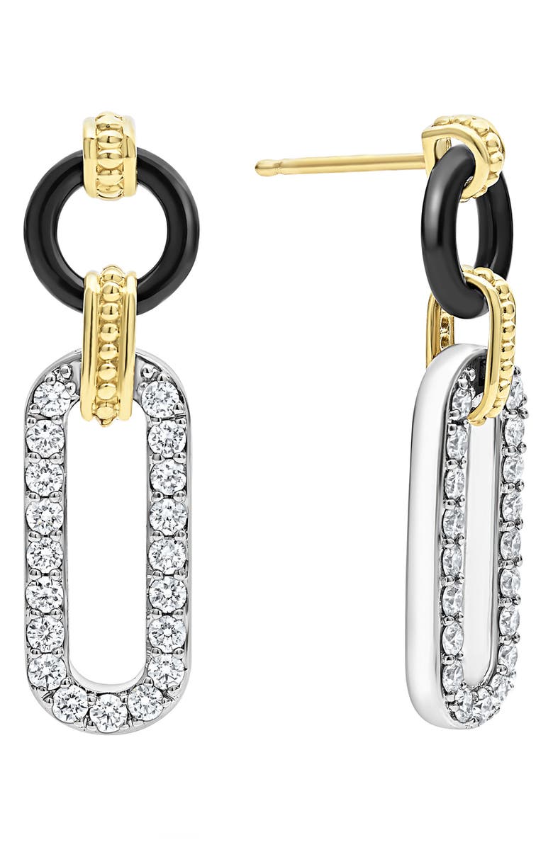 LAGOS Signature Caviar Diamond & Black Ceramic Link Drop Earrings, Alternate, color, Black