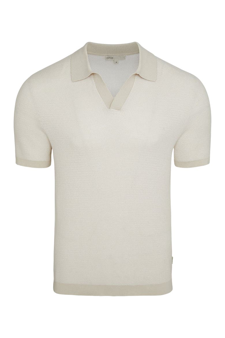 Textured Cotton Johnny Collar Polo, Alternate, color, Stone/White