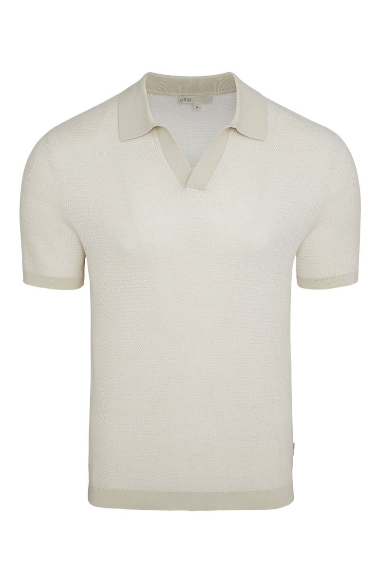 Onia Textured Cotton Johnny Collar Polo, Alternate, color, Stone/White