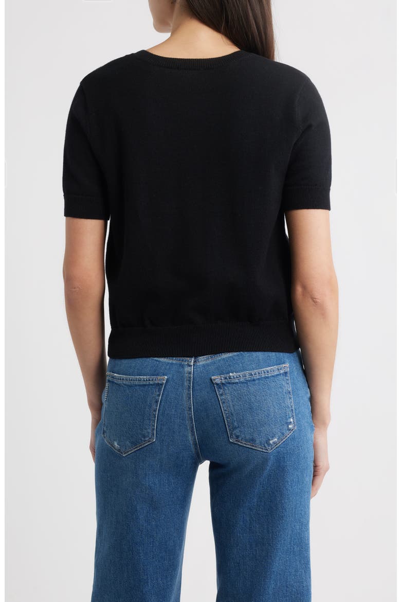 Aisley Short Sleeve Cotton & Cashmere Cardigan, Alternate, color, BLACK