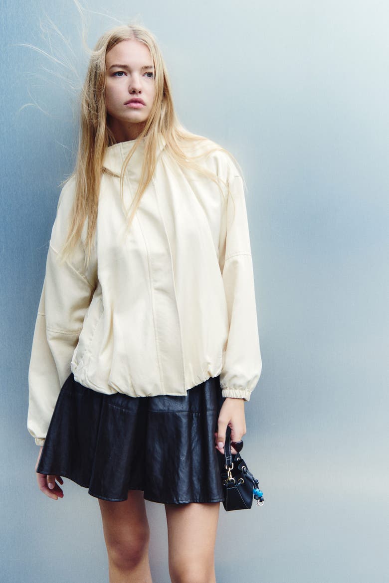 Balloon-Sleeved Funnel-Collar Jacket, Alternate, color, Light yellow